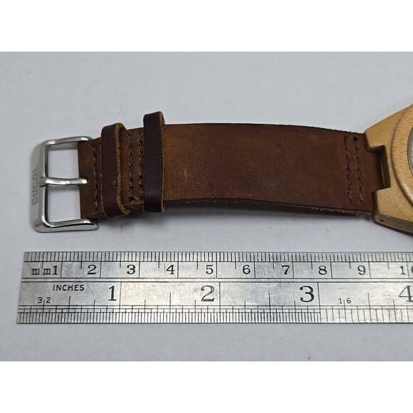 Cucol Bamboo Wooden Watch Brown Leather Strap Minimalist Quartz 45mm New Battery - Picture 8 of 11